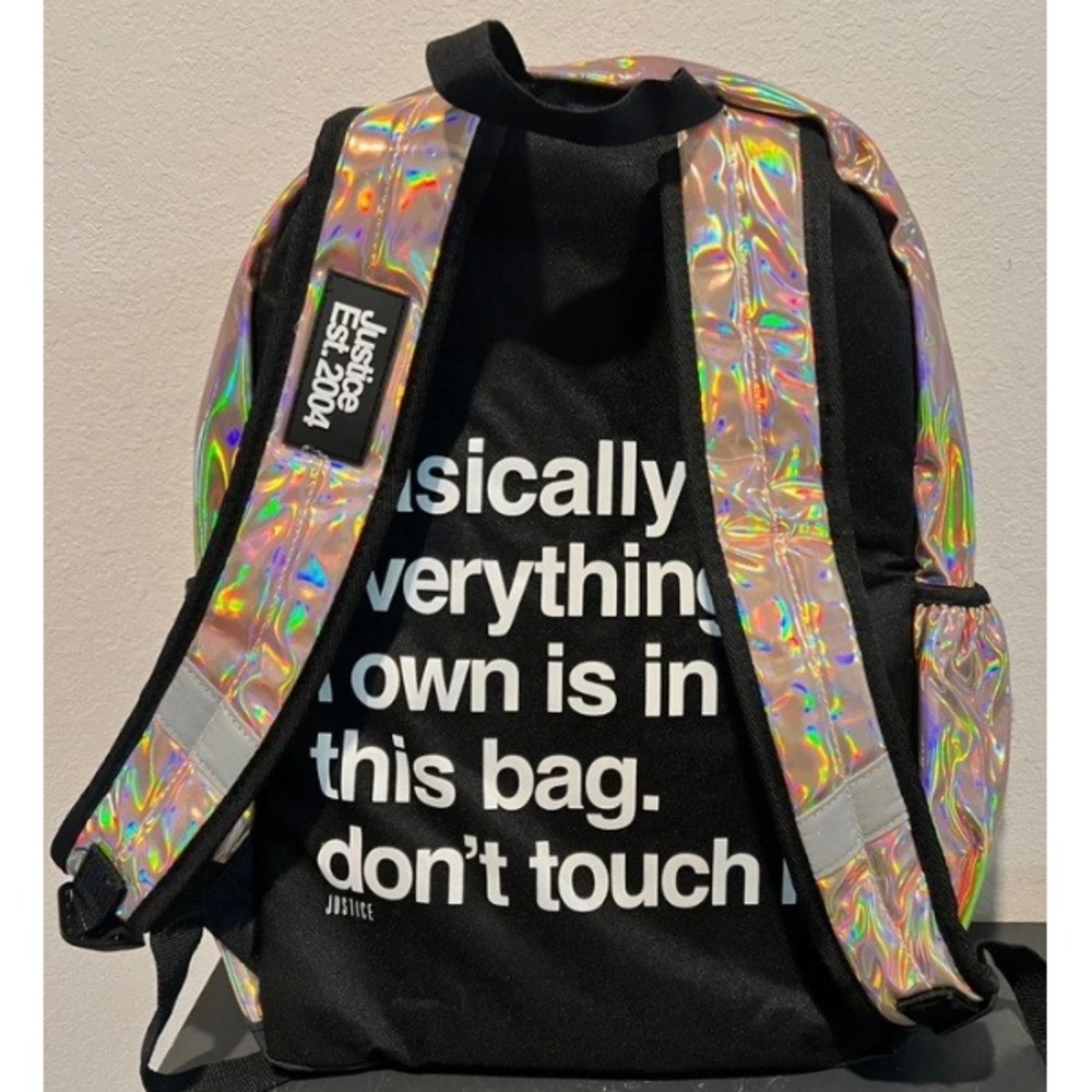 Justice Backpack Holographic Mini Bag Rose Gold Iridescent Don't Touch It OS - Picture 3 of 5